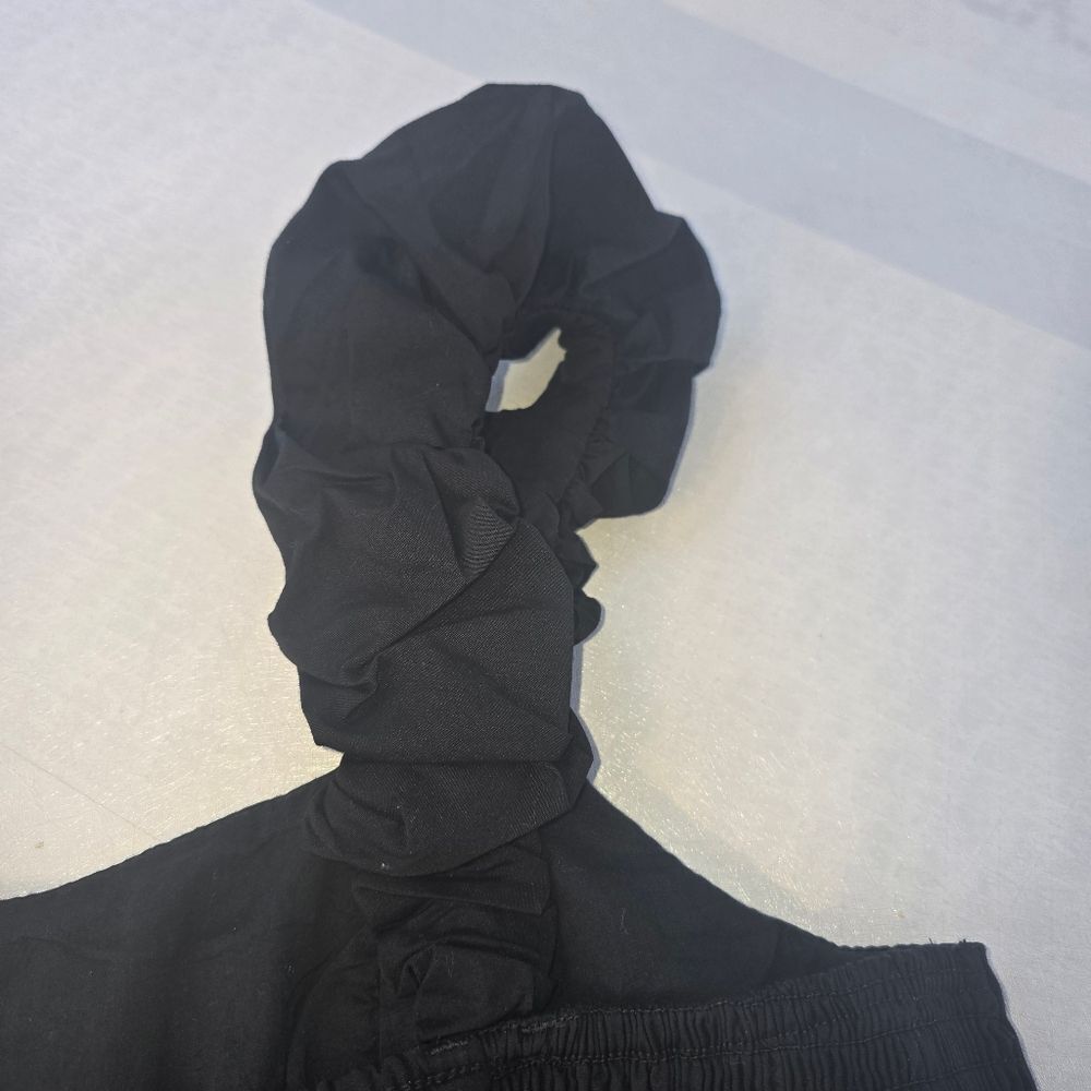 NWT Abercrombie & Fitch Black Poplin Scrunchie Strap Crop Top - Size L - Picture 7 of 9